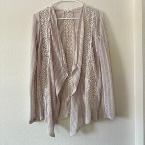 Maurices Womens Open Front Cardigan Size M Lace Crochet Lagenlook Boho Whimsy